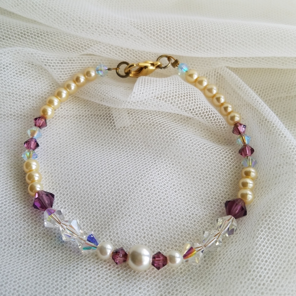 Swarovski Elements Crystal & Faux Pearls Bracelet Handmade NEW